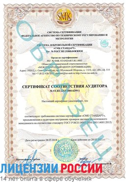 Образец сертификата соответствия аудитора №ST.RU.EXP.00014299-1 Энгельс Сертификат ISO 14001